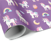 Paars Unicorn Pattern Cadeaupapier (Rol Hoek)