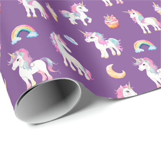 Paars Unicorn Pattern Cadeaupapier (Rol Hoek)