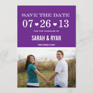 Paars van het hart Bewaar de datum Foto-uitnodigin Save The Date
