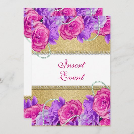 Paars verloving trouwdag roze kaart (Voorkant / Achterkant)