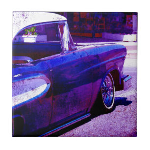 Paars Vintage Car Grunge Digital Art Tegeltje