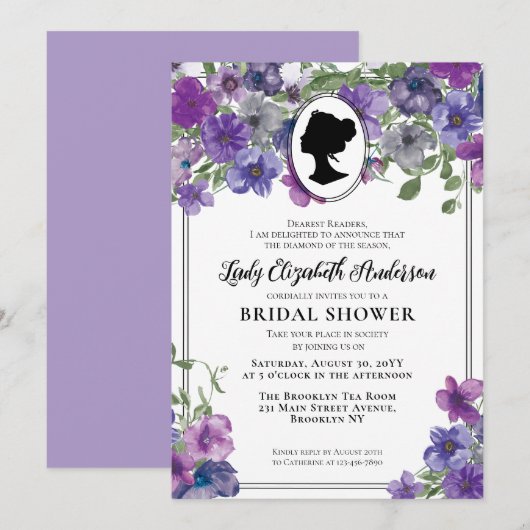 Paars Violet Florals Regency Era Vrijgezellenfeest Kaart (Voorkant / Achterkant)