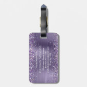 Paars Violet Glitter Brush Metal Monogram Script Bagagelabel (Achterkant verticaal)