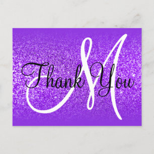 Paars Violet Glitter Ombre Monogram Dank je wel Briefkaart