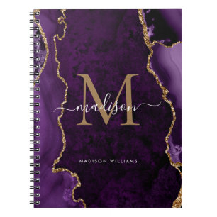 Paars Violet Gold Agate Geode Monogram Notitieboek