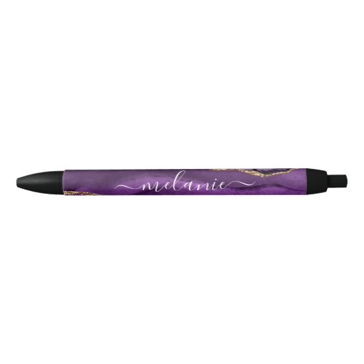 Paars Violet Gold Glitter Jouw naam Pen (Voorkant)