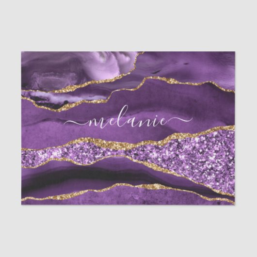 Paars Violet Gold Glitter Name Tissue Paper Agate Tissuepapier (Voorkant)