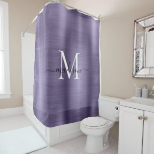 Paars Violet Metaal Monogram Girly Script Douchegordijn