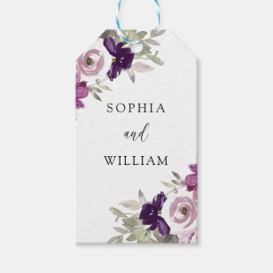 Paars Violet Waterverf Floral Wedding Verloving Cadeaulabel