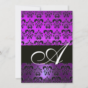 PAARS VIOLET ZWART  DAMAST MONOGRAM , wit Kaart