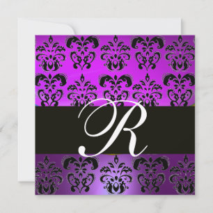 PAARS VIOLET ZWART DAMAST MONOGRAM,,wit Kaart