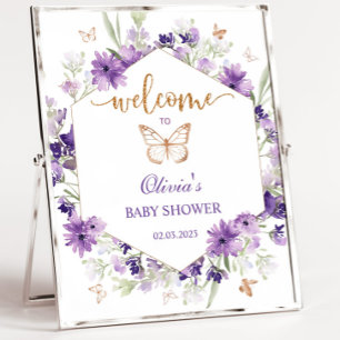 Paars vlinder baby shower - welkomstteken poster