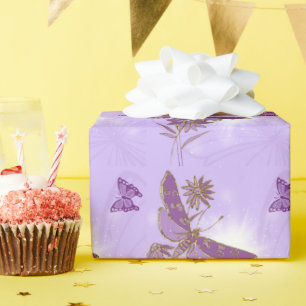 Paars vlinderdebetpapier cadeaupapier