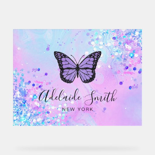 paars vlinderontwerp acryl bord (Voorkant)