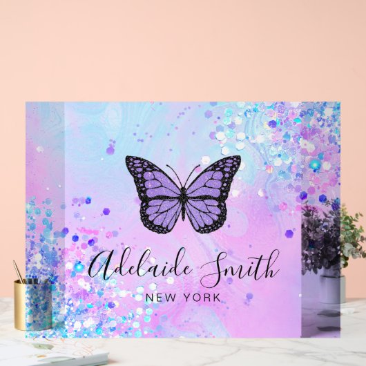 paars vlinderontwerp acryl bord (Huwelijk)
