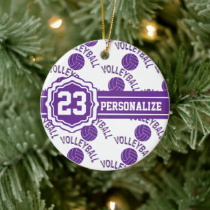 Paars Volleyball Naam DIY en Aantal Keramisch Ornament