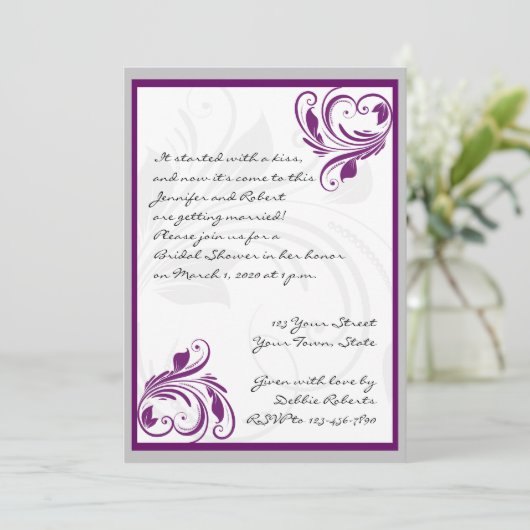 Paars Vrijgezellenfeest met platte kop Kaart (Staand voorkant)