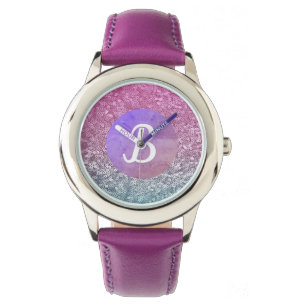 Paars wateramarine gemengd reservemonogram horloge