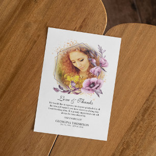 Paars Watercolor Bloem Foto Frame Condoleance Bedankkaart