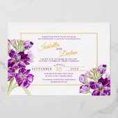 Paars waterverf bruiloft lijst folie uitnodiging (Voorkant)