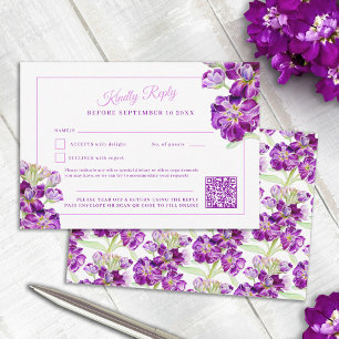 Paars waterverf bruiloft QR-code RSVP Kaartje