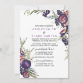 Paars Waterverf Floral Wedding Invite Kaart (Voorkant)