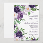 Paars Waterverf Floral Wedding Plum Kaart (Voorkant / Achterkant)