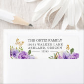 Paars Waterverf Roos Butterfly Return Address Etiket (Insitu)