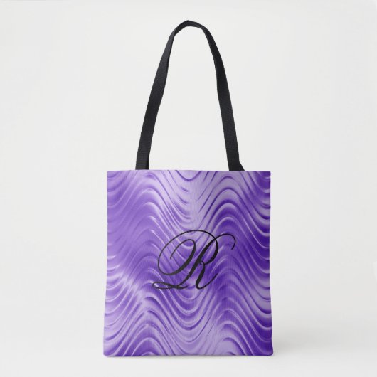 Paars Wavy Pattern met Monogram Tote Bag (Voorkant)