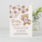 Paars we kunnen wachten tot Teddy Bear Baby shower Kaart (Staand voorkant)