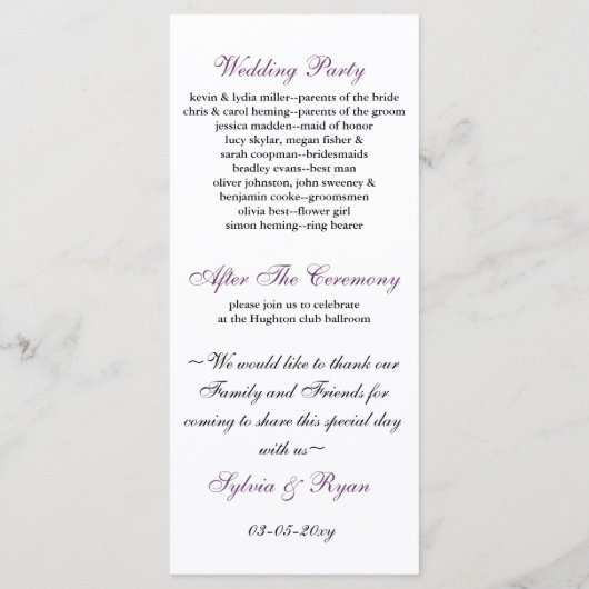 paars Weddenprogramma Programma (Achterkant)