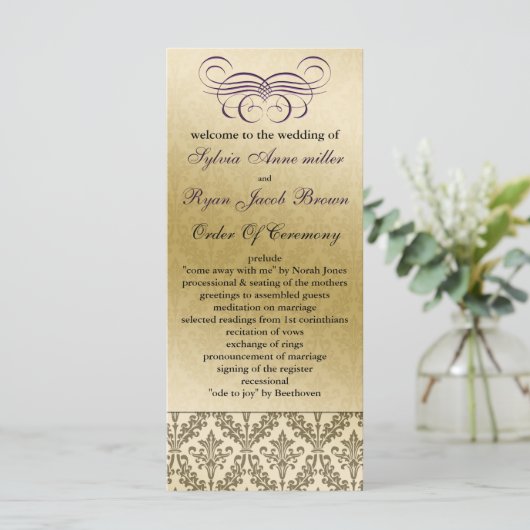 paars Weddenprogramma Programma (Staand voorkant)