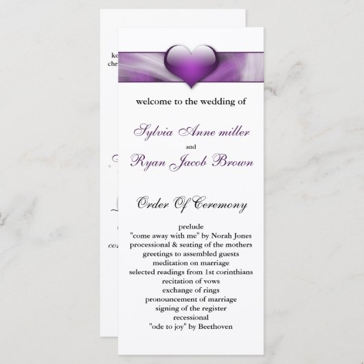 paars Weddenprogramma Programma (Voorkant / Achterkant)