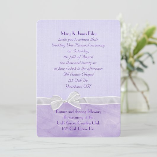 Paars Wedding Vow Renewal Ceremony Kaart (Staand voorkant)