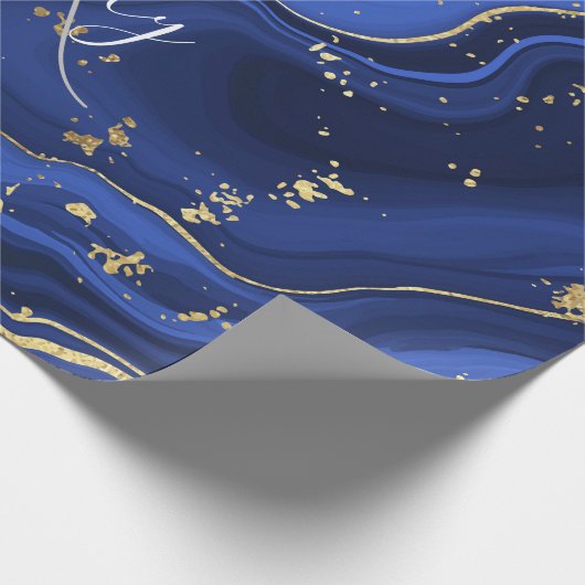 Paars White Agate Marble Abstracte Name Monogram Cadeaupapier (Hoek)