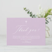 Paars-White Cross-Girl Baptisme Hartelijk dank Kaart (Staand voorkant)