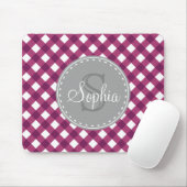 Paars White Gingham Pset Pattern Monogram Muismat (Met muis)