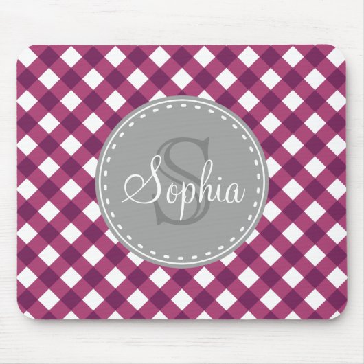 Paars White Gingham Pset Pattern Monogram Muismat (Voorkant)
