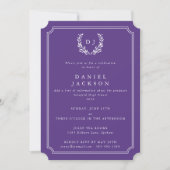 Paars/White Monogram Laurel Wreated Afstuderen Kaart (Voorkant)
