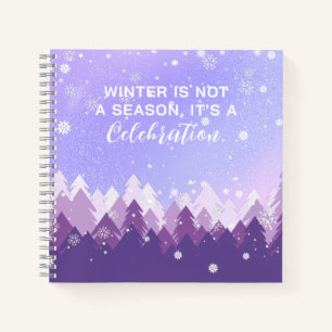 Paars-White Snow Peaceful Forest Winter Quote Notitieboek