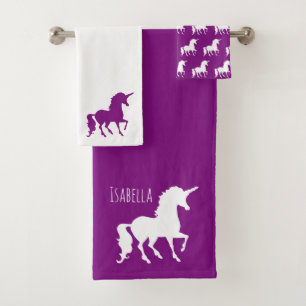 Paars White Unicorn Silhouette Persoonlijk Kind Bad Handdoek