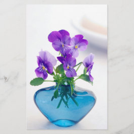 Paars-White Violas Flowers Blue Vase Floral