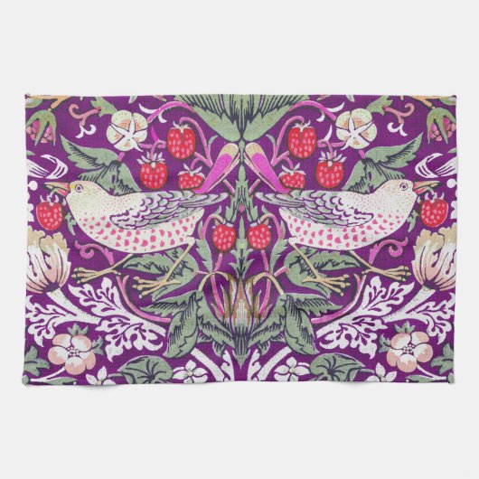 Paars William Morris Strawberry Thief Pattern Theedoek (Horizontaal)