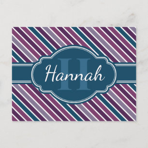 Paars wit Blauwgroen bandstaal monogram Briefkaart