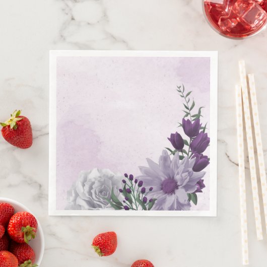 paars & wit bloemengroen trouwfeest servet (Insitu)