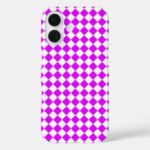 Paars Wit Geruit Diamant Patroon iPhone 16 Hoesje