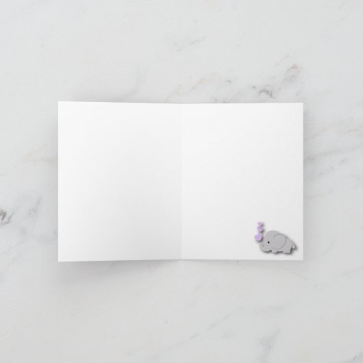 Paars, wit grijs olifant Baby shower Dank u Bedankkaart (Binnen)