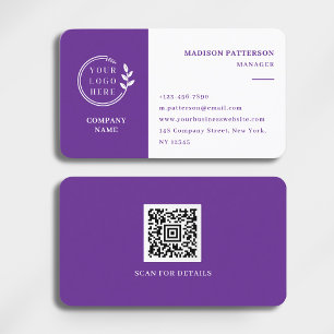 Paars Wit Logo QR Code Minimalistische Moderne Visitekaartje