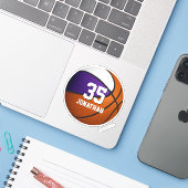 paars wit team kleuren basketbal jongens sticker (Laptop met iPhone)