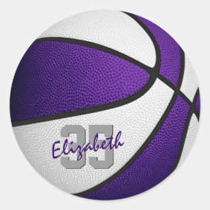 paars wit team kleuren jongens basketbal ronde sticker